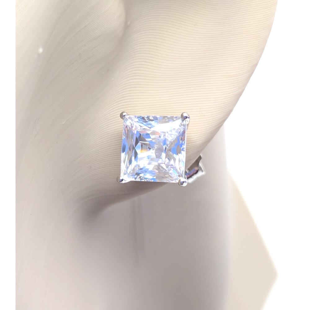 Sterling Silver Square Clear Stone Leverback Earrings 2mm 925 Pierced Jewelry
